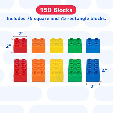 PREXTEX 150-Piece Building Blocks Set for Kids - 5-Color Building Bricks for Toddler Development, Creativity, and Motor Skills - Toys for Boys and Girls - Compatible with Major Brands