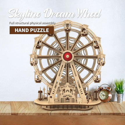 3D Wooden Puzzles for Adults, 242 PCS 3D Puzzles for Adults- Brain Teaser Wooden Puzzles for Father/Son, Gifts for Fathe/Son, Decompression 3D Puzzle Wood Models Kits (3.Ferris Wheel)