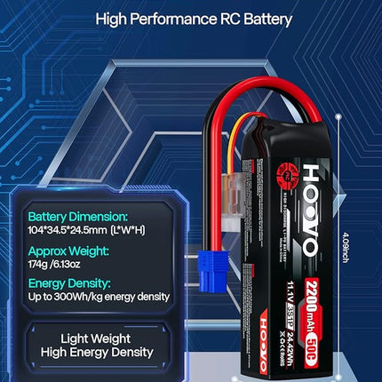 HOOVO 3S 11.1V Lipo Battery 2200mAh 50C with EC3 Plug for RC Car Boat Truck Multi-Motor Heli Airplane Quadcopter Helicopter Hobby