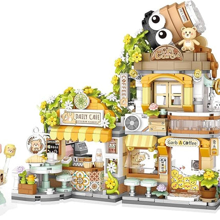 Mini Building Blocks - 1077 Pieces Creative Chinese Street View, Openable Coffee Shop Mini Bricks Building Set for Adult Boys Girls Age 6+(Cafe)