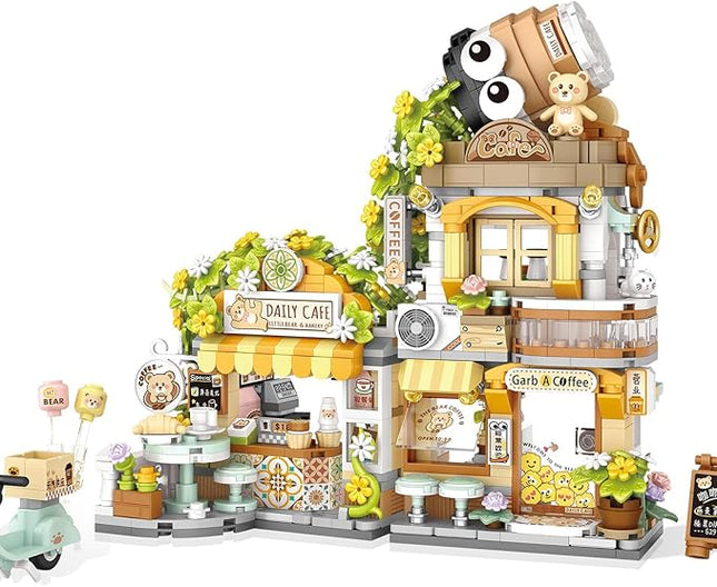 Mini Building Blocks - 1077 Pieces Creative Chinese Street View, Openable Coffee Shop Mini Bricks Building Set for Adult Boys Girls Age 6+(Cafe)