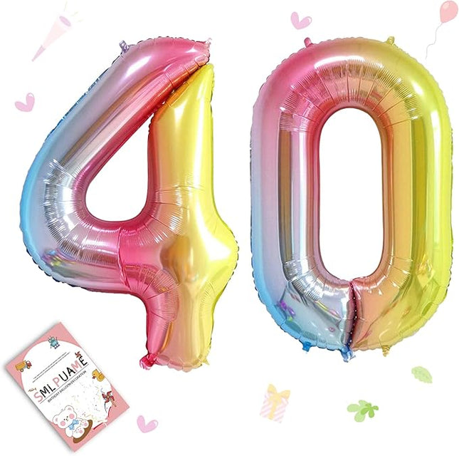 Smlpuame 40 Inch Number Balloons 0-9 Rainbow Gradient Large Number 40 Balloons, Digital Balloons for Birthday Party Celebration Decorations, Helium Foil Number Balloons for Wedding Anniversary