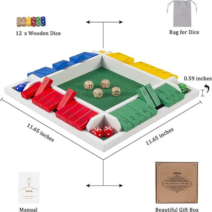 AMEROUS Shut The Box Dice Game-12 inches-Colorful Design-1-4 Players-12 Dice-Gift Package, Classic 4 Sided Wooden Board Game for Adults Kids, Classics Board Game