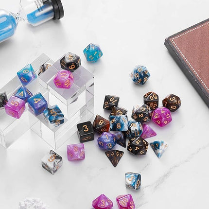 Coyeekn DND Dice Set, 20 x 7 (140 Pieces) Polyhedron Dice 20 Colors Dice for Dungeons and Dragons DND RPG MTG Table Games D4 D8 D10 D12 D20 with 1 Large Flannel Bag