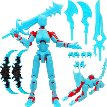 T13 Action Figures (Grow in The Dark Blue) Titan 13 Action Figures T13 3D Action Figure Set Already Assembled Dummy 13 Nova T-13 Robot 3D Printed Multi-Jointed Movable Toy (Blue Red + Dog)