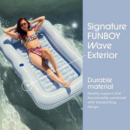 FUNBOY Tanning Pool Lounger Float, XL 72'' x 48'' Pool Float with Custom Pillow and Large Cup Holder, Perfect for Pool or Backyard.
