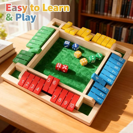 Gettoreach Funny Family Games-Shut The Box Board Game, Shut The Box Games, Wooden 4 Player, Educational Math Game for Families (1pcs-b)