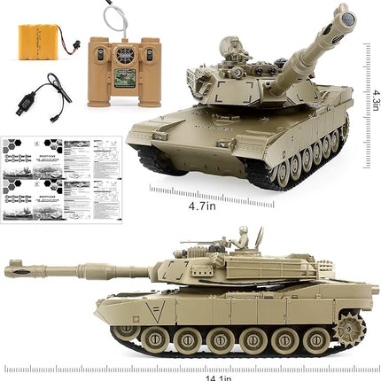 Rc Tanks,1:28 WW2 M1A2 America Army Tank Toys for Boys,9 Channels Remote Control Cars with Sound and Light, RC Military Truck Vehicle for Kids Boys Girls (Khaki)