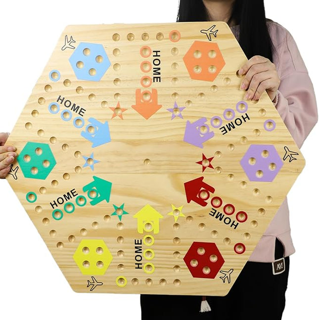 Medikaison Extra Large 23.6 Inches Wahoo Marble Board Game 4 and 6 Players 2 Sided Painted Thicken Wood Board Perfect Game for Family Friends Party