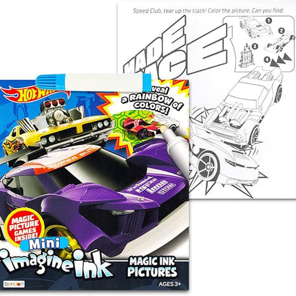 Hot Wheels Imagine Ink Coloring Book Set for Kids - 12 Pack No-Mess Magic Inks Race Car Coloring Books with Rex-Man Stickers and Door Hanger (Hot Wheels Party Supplies Party Favors Bundle)
