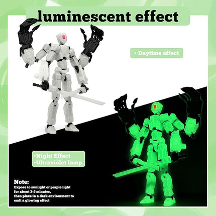 T13 Action Figure Assembly Completed, T13 Multi-Jointed Movable Robot Action Figure Set,Collectors Desktop Decorations for Game Lovers Toys (White Luminous Green, 8IN)