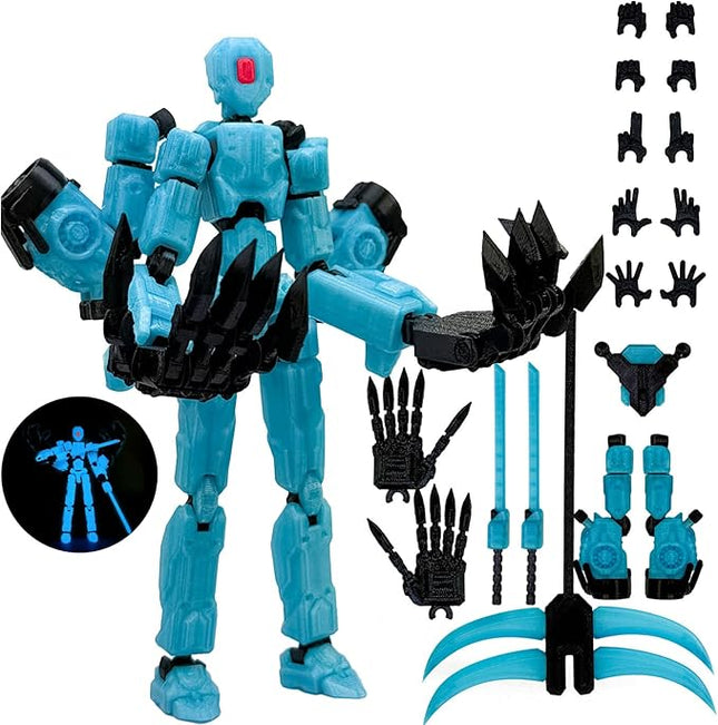 5.5Inch T13 Action Figure Assembly Completed, T13 3D Printed Action Figure Multi-Jointed Movable Robot Set,Collectors Desktop Decorations for Game Lovers Toys (Luminous Blue)