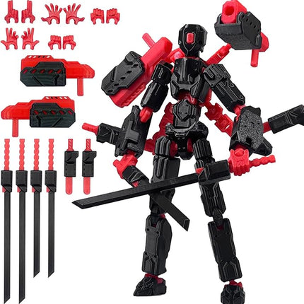 (Assembly Completed) 8 inch T13 Action Figure Set,T 13 Action Figure Multi-Articular Mobile Robot Nova T-13,Desktop Decorations for Game Lovers Toys (Black Red)