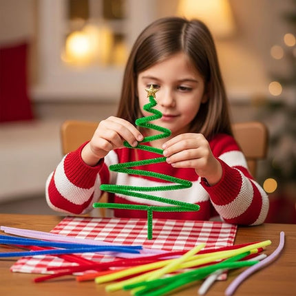 Caydo 200 Pieces Glitter Green Pipe Cleaners,Thick Fluffy Chenille Stems, Pipe Cleaner Crafts for Arts & Crafts, Perfect for Making Animals, Flowers, and St. Patrick's Day Decorations