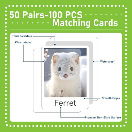 gisgfim 50 Pairs Memory Matching Game Animal Babies Concentration Memory Card Educational Game for Kids Adults A Fun & Fast Baby Animals Game Toddlers Preschool Family Board Gift Matching Games