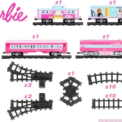 Lionel Mattel Barbie Battery O Gauge Toy Train Set with Remote, Locomotive, Train Cars, & Track with Authentic Train Sounds, Lights, & Water Vapor Smoke Effects for Kids 4+
