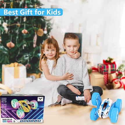 FREE TO FLY Remote Control Car For Boys: Kids RC Stunt Cars Toy with Headlights & WheelLights Double-Sided Driving 360°Flip Rotating Car Toys Gifts Presents for Boy Girls Age 6 7 8 9 10 11 12 Year Old