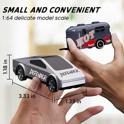 1:64 Mini RC Car Toys - Small RC Truck 2.4 GHZ Model Remote Control Cars with Trailer Kit, 3 Speed Adjustable Electric Vehicles Car Toy with Light,Birthday Gift for Boys Age 5+ Years Old