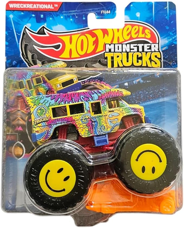 Hot Wheels Monster Trucks, Wreckreational Tie-Dye Design, Smiley Face Wheels