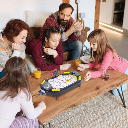 Gamie Air Hockey Tabletop Mini Game, Desktop Sports Game with Mini Hockey Table, 2 Pucks, and Scoreboard, Fun Indoor Games for Home, Office, Best Gift Idea for Kids