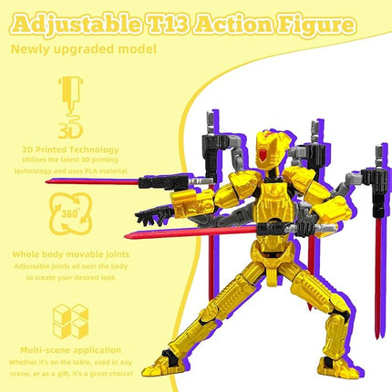 Assembly Completed T13 Action Figure Set，T13 mision 13 figuras originales 3D Printed Toys Nova13 Action Figures Desktop Decorations for Game Lovers Toy (Yellow, 8 Inch)