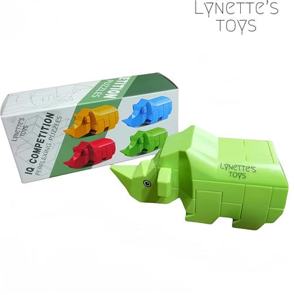 Lynette's Toys Lenged of Zanghai Tranditional Chinese LUBAN Lock 3D Puzzle Animal - Creative Interlocking Toy,Brain Teaser for Kids Aged 6+ Toy, Brain Bolt, Montessori (Rhino)