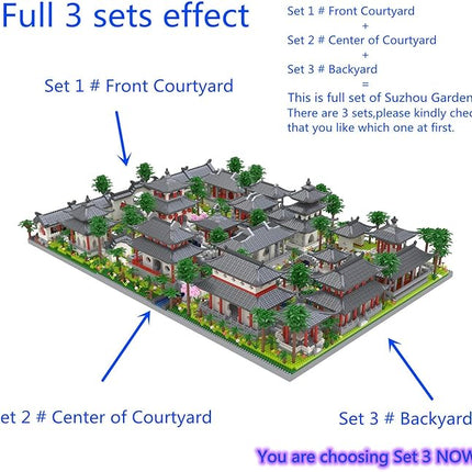 Architecture Chinese Style of Suzhou Garden,Set 3 Backyard, Micro Block,Classical Famous Building Block Set,Asian Cultures,3988 PCS for Adults and Teens