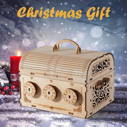 3D Wooden Puzzle DIY Treasure Box Model Building Kits Brain Teaser Educational Toy Birthday Gift for Adults and Kids Age (Treasure Box)