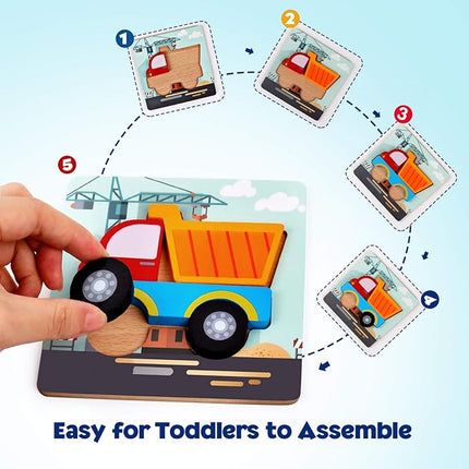SYNARRY Wooden Vehicle Puzzles for 3 4 5 Years Old Boys Girls, Puzzles for Toddlers 3-5, Educational Toys Gifts with 6 Vehicles Transportation, Easter Basket Stuffers Valentines Day Gifts for Kids