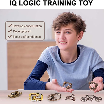 6 PCS Metal Brain Teaser Puzzles Logic Metal Puzzle for Adult Kid Toy Lock Puzzles Gift for Adults Teenagers Kids