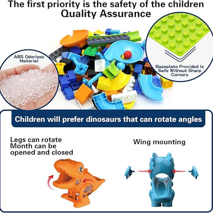Marble Run Building Blocks, Dinosaurs Marble Track Toy Classic Large Bricks for 3 4 5 6 7 + Year Old Boys Girls Kids, Bricks Compatible with All Major Brands