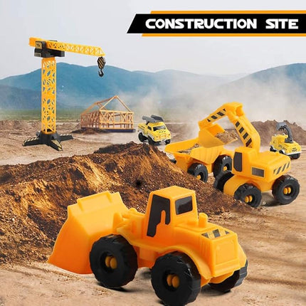 Construction Race Tracks Set, Flexible Train Tracks w/ 2 Electric Construction Race Vehicles w/Lights, STEM Engineering Race Track Toys with Dump Truck, Crane Assort Acessories for Boys Girls