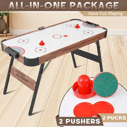 56” Foldable Air Hockey Table, Folding Indoor Hockey Game Table w/Accurate Electronic Scoring, Powerful Motor, 2 Pucks and 2 Pushers for Adults Kids, Home Game Room