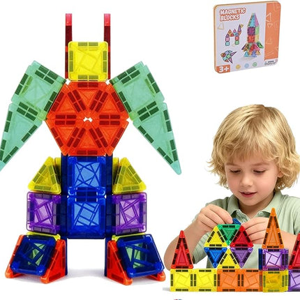 60PCS Mini Magnetic Tiles Building Blocks Set with Portable Iron Case, STEM Travel Toys for Kids Ages 3+, Educational Magnet Construction Puzzles for Boys and Girls,Toddler Puzzle Birthday Gift Toys