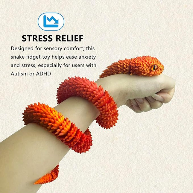 24in 3D Printed Snake Toys, Flexible 3D Printed Animal, Fidget ADHD Snake Toys, Perfect Desk Pet for Animal Collectors