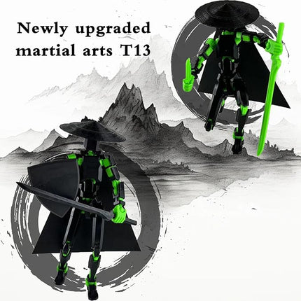 Already Assembled T13 Action Figure Accessories,Dummy 13 T13 Multi-Jointed Movable 3D Printed Toys (Black Green)
