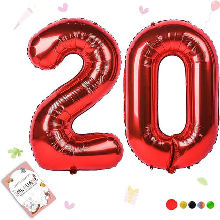 Smlpuame 40 inch Number Balloon 0-9 Red Large Number 20 Balloons,Digital Balloons for Birthday Party Celebration Decorations Supplies, Helium Foil Number Balloons for Wedding Anniversary