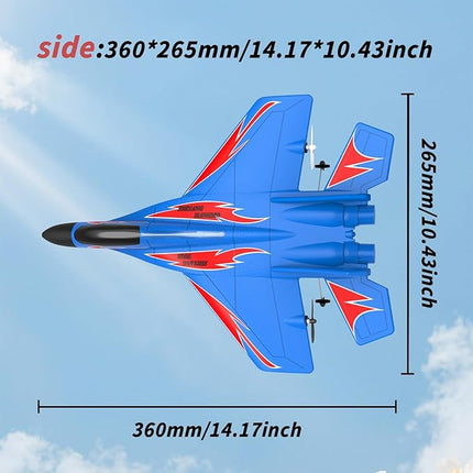 Foam Remote Control Wireless Airplanes RC Planes, Remote Control Fighter Toys, 2CH 2.4Ghz RC Fighter Jet with Light, Hobby Rc Airplanes Easy to Fly for Kids Boys Adults(Blue)