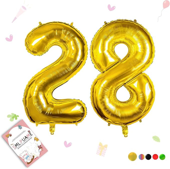 Smlpuame 40 inch Number Balloon 0-9 Gold Large Number 28 Balloons,Digital Balloons for Birthday Party Celebration Decorations Supplies, Helium Foil Number Balloons for Wedding Anniversary