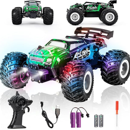 1:18 Remote Control Car for Boys Age 4-7 8-12, 20Mph All Terrian Remote Control Monster Truck with Colorful Bodylight, Headlight, High Torque Motor, Truck Toy for Boy Age 4-12 Birthday Gift