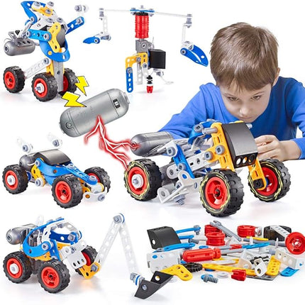 Erector Set for Boys 6-12, Building Toys for Kids Ages 4-8, 5 in 1 STEM Toys Ages 4-7 with Electric Power Motor, Construction Toys for Age 5 7 8 9 Years Old, 113 PCS DIY