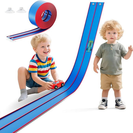 15 Ft Flexible Race Track for Kids – Portable Car Race Track Starter Set with Suction Cups, Rolls Up Easy, Compatible with 1/64 Diecast Cars, Birthday Gift for Boys & Girls Ages 3+ (Blue&Red)
