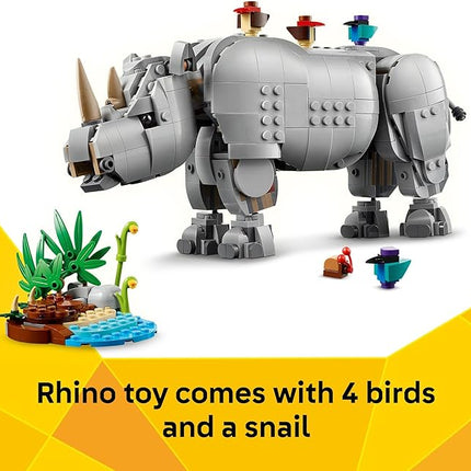 LEGO Creator 3 in 1 Wild Animals: Majestic Rhino with Birds Building Toys for Kids - Safari Pretend Play Toys for Girls & Boys, Ages 9+ - Gift for Christmas - 31171