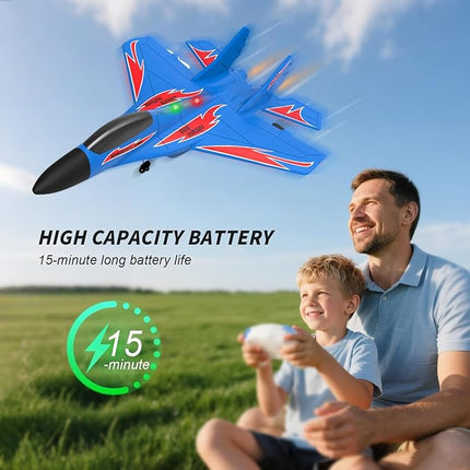 Foam Remote Control Wireless Airplanes RC Planes, Remote Control Fighter Toys, 2CH 2.4Ghz RC Fighter Jet with Light, Hobby Rc Airplanes Easy to Fly for Kids Boys Adults(Blue)