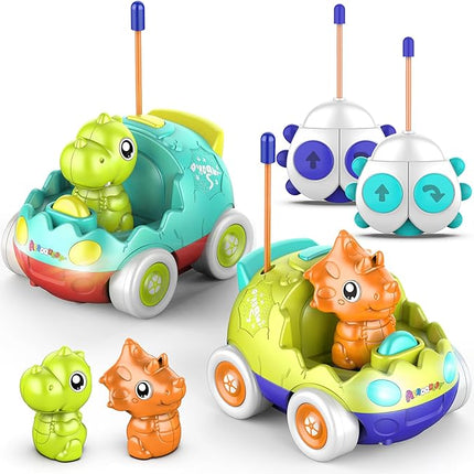 Remote Control Car for Toddlers Toddler Toys for 18+Months RC Cars with LED Lights & Music Dinosaur Toy for Kids 2 3 4 5 Years Old Birthday Gifts for 3+ Year Old Girls Boys -2 Pack