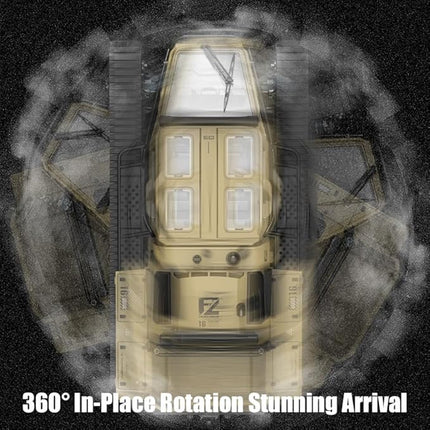 RC Tank Car, 1:16 Remote Control Crawler 10KM/H High Speed Tank, 2.4Ghz RC Rock Crawler Off-Road 4WD 360°Rotating Drifting Car with 2 Batteries, Military Truck Toy for Kids