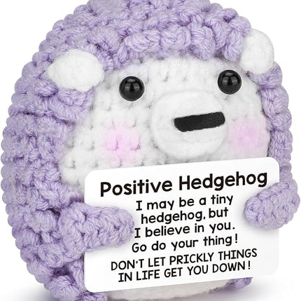 Hedgehog Positive Crochet Animals - Handmade Emotional Support Crochet Doll Desk Decor Pickle Gifts Emotional Support Plush for Anxiety & Stress Relief