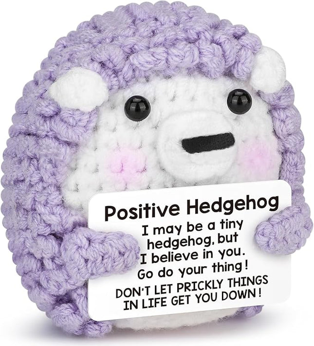 Hedgehog Positive Crochet Animals - Handmade Emotional Support Crochet Doll Desk Decor Pickle Gifts Emotional Support Plush for Anxiety & Stress Relief