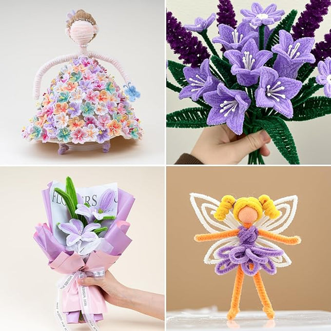 Caydo 300 Pieces Purple Pipe Cleaners, Thick Fluffy Chenille Stems, Pipe Cleaner Crafts for Arts & Crafts, Perfect for Making Animals, Flowers, and Valentine's Day Decorations