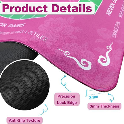 Mahjong Mat - 32.4x32.4 Inch Noise Reduction Anti-Slip Gaming Mat for Mahjong, Poker, Board Games, Card Games, Dominoes (Pink)
